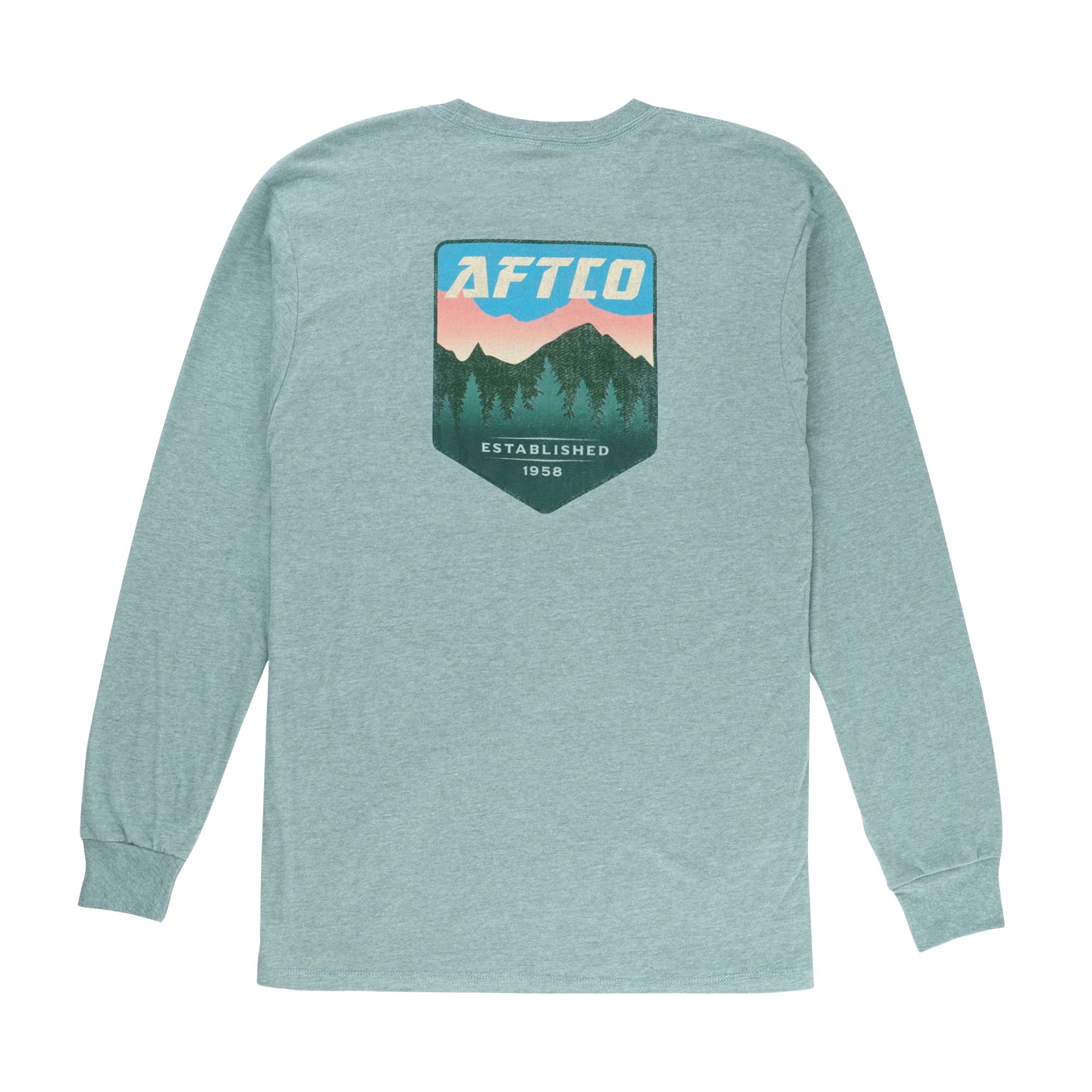 AFTCO T Shirt Mens Salmon Gray Heather Crew Neck Fishing Logo Spellout  Medium