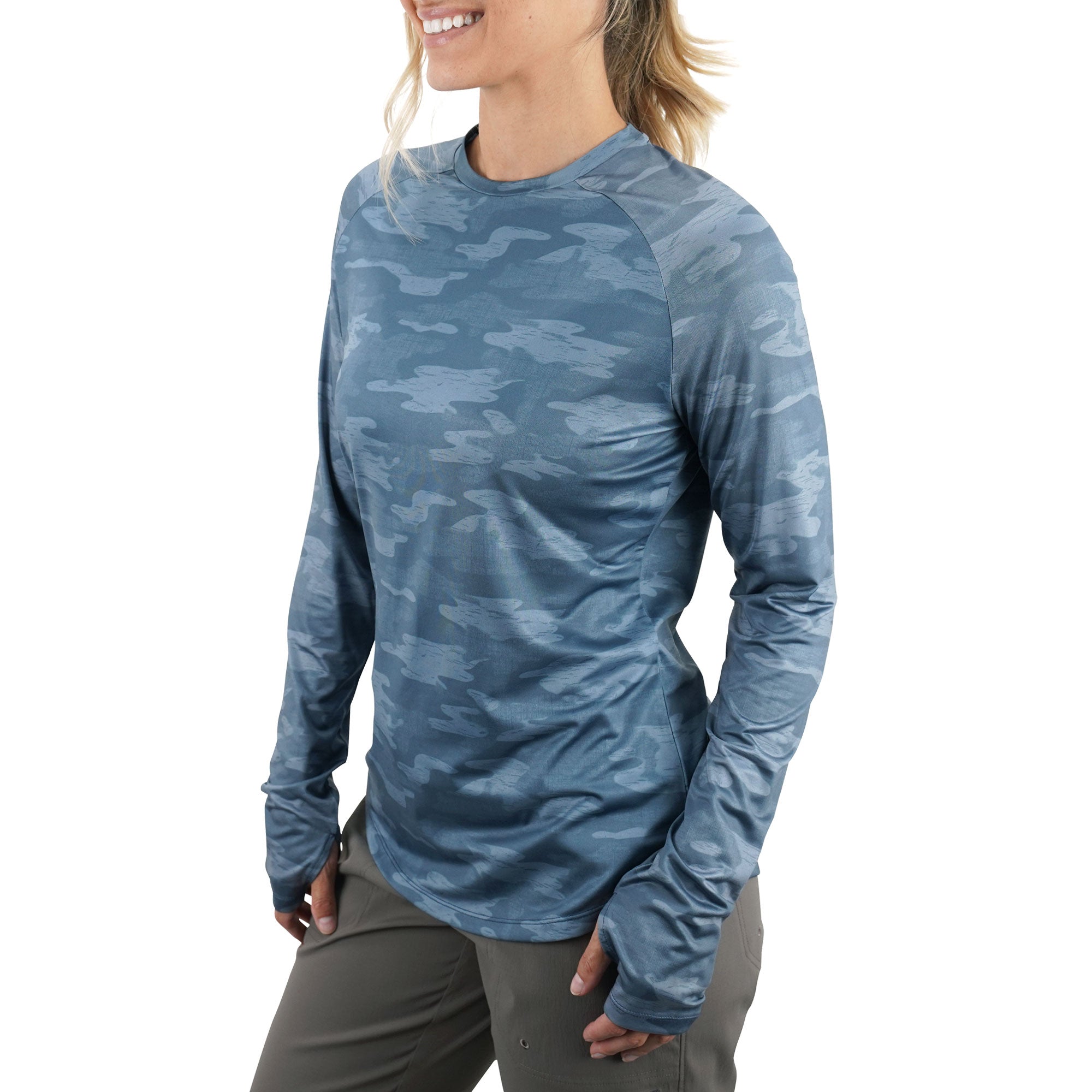 AFTCO Women's Tactical Camo LS Performance Shirt / Slate Blue Blur Camo / XL