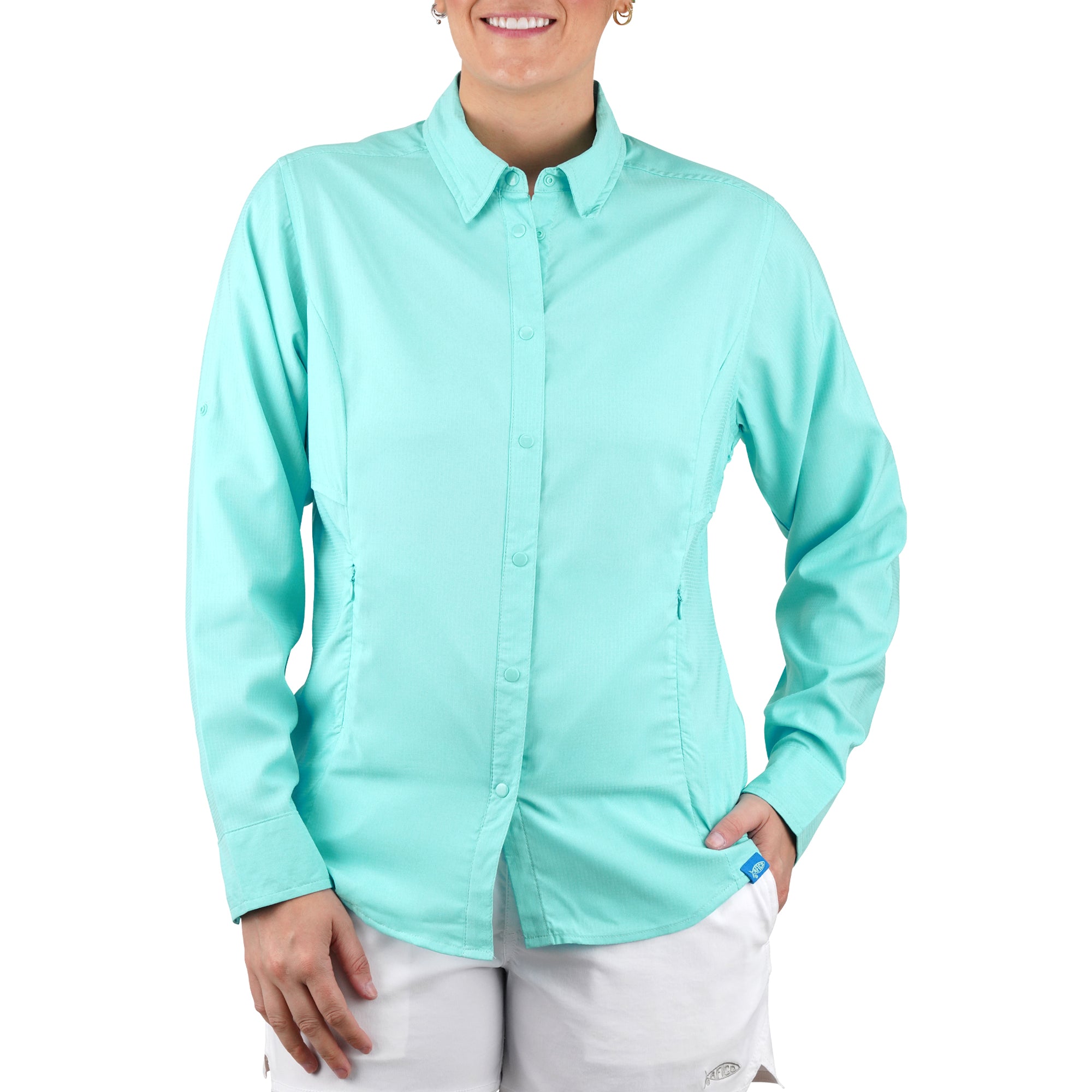 Female Fisherwoman Short Sleeve Vented Button-down Fishing Shirt
