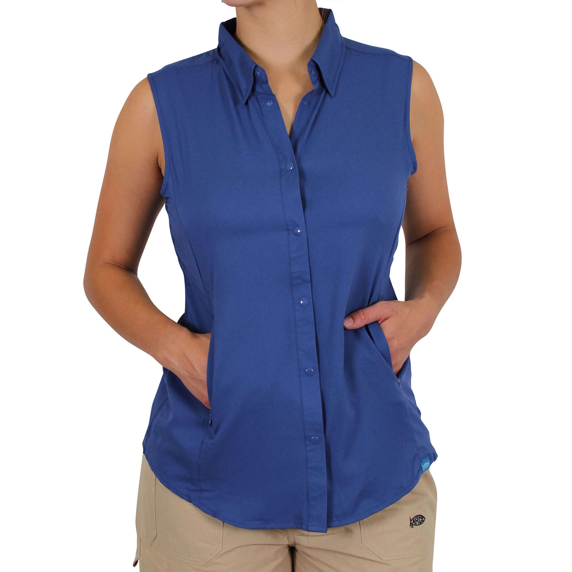 FAFWYP Womens Solid Sleeveless Button Down Office Shirts with