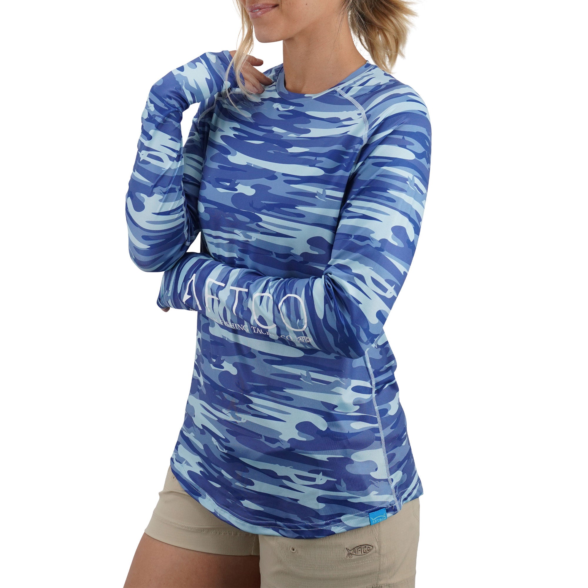 AFTCO Women's Mercam LS Performance Shirt / Blue Camo / M