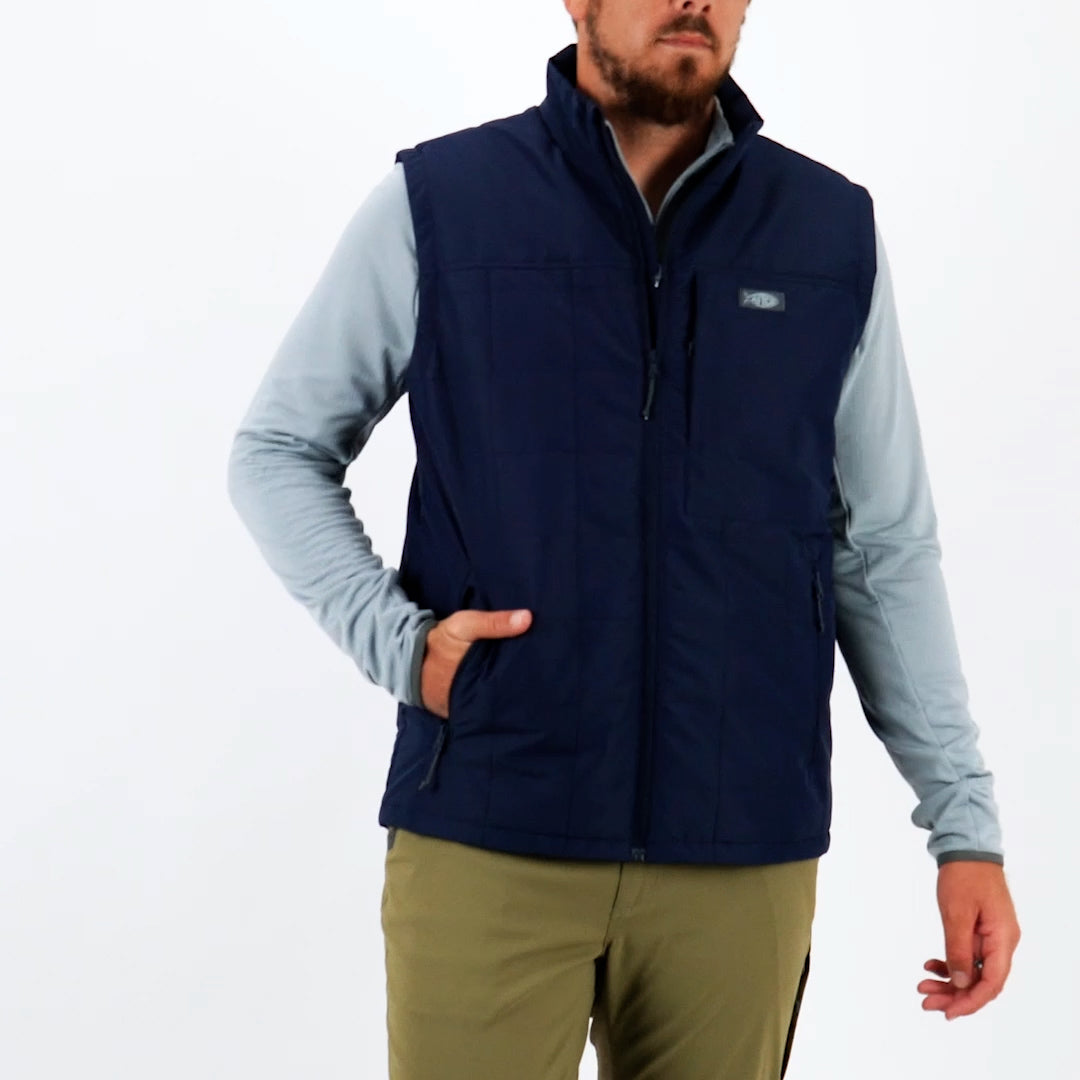 Aftco vesto 2024 weatherproof Fleece vest heather blue mens large