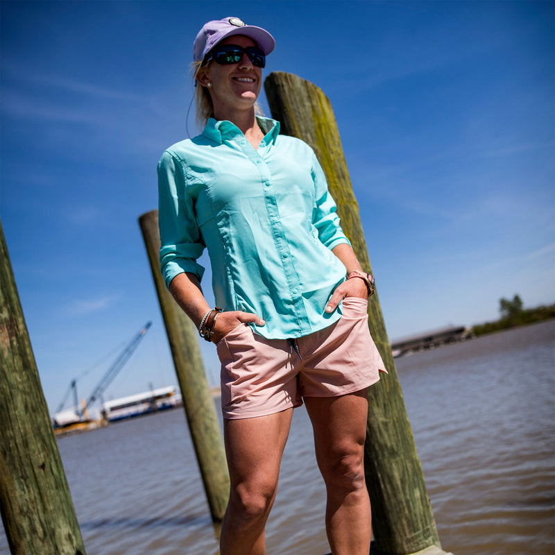 Female Fisherwoman Short Sleeve Vented Button-down Fishing Shirt