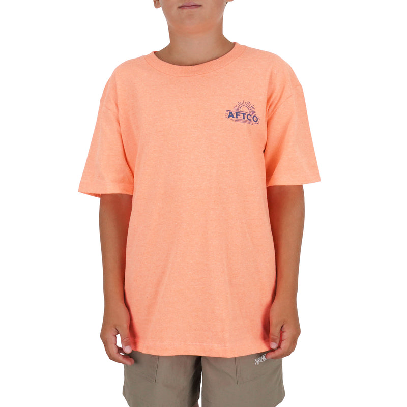 AFTCO Boy's Sailfishing Short Sleeve Tee Neon Peach Heather / SM