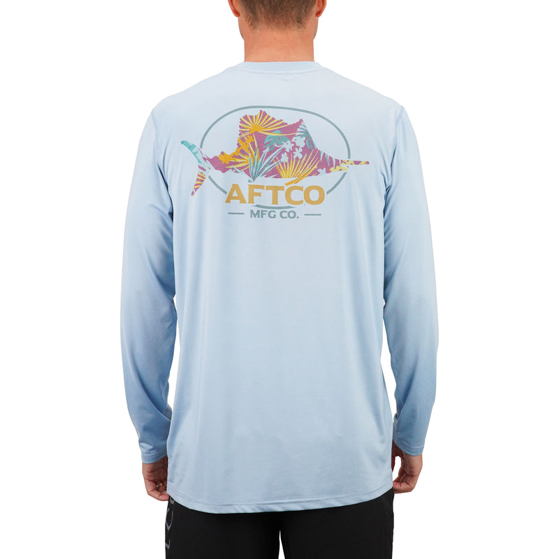 AFTCO Shoreline AOP UVX Crew-Neck Long-Sleeve T-Shirt for Men