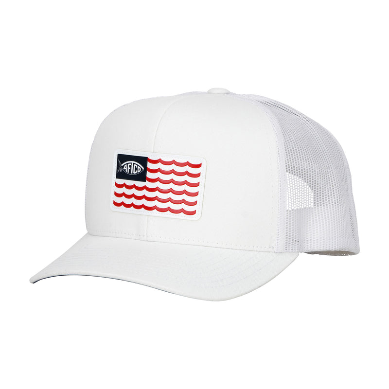 Grizzly Hackle Circle Fish Logo Trucker Hat White/Black