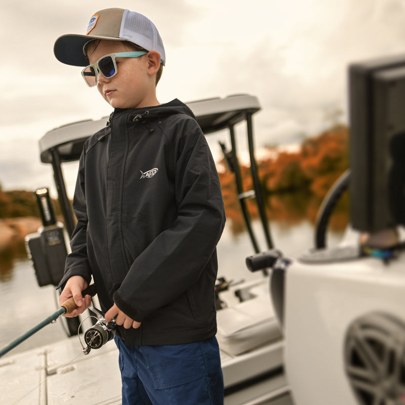 Teen boy casting fishing rod while angli, Stock Video